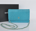 2014 Chanel WOC mini bags Original Camellia Leather A93301 Light Blue A93301