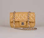 2014 Chanel mini Classic Flap Bag Apricot Patent Leather 1117 Silver 1117