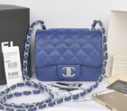 2014 Chanel mini Classic Flap Bag Blue Original Caviar leather A1115 Silver A1115