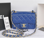 2014 Chanel mini Classic Flap Bag Blue Original Sheekskin leather A1115 Gold A1115