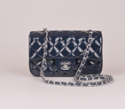 2014 Chanel mini Classic Flap Bag Blue Patent Leather 1117 Silver 1117