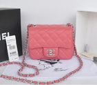 2014 Chanel mini Classic Flap Bag Dark Pink Original Sheekskin leather A1115 Silver A1115