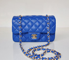 2014 Chanel mini Classic Flap Bag Sheekskin leather 1117 Blue in Gold 1117
