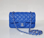 2014 Chanel mini Classic Flap Bag Sheekskin leather 1117 Blue in Silver 1117