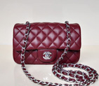 2014 Chanel mini Classic Flap Bag Sheekskin leather 1117 Claret in Silver 1117