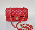 2014 Chanel mini Classic Flap Bag Sheekskin leather 1117 Red in Gold 1117