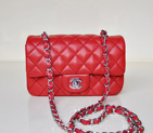 2014 Chanel mini Classic Flap Bag Sheekskin leather 1117 Red in Silver 1117