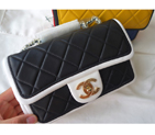 2014 New Arrival Chanel Flap Bag A99015 in Black&White Lambskin Leather With Gold A99015