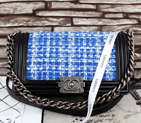 2015 Boy Chanel Fabric Flap Shoulder Bag A67086 Blue A68036