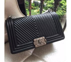 2015 Boy Chanel Flap Shoulder Bag Herringbone Stitching A92493 Black A92493