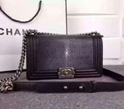 2015 Boy Chanel Flap Shoulder Bag Original Pearl Leather A67086 Black with Ancient Silver A67086