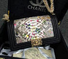 2015 Boy Chanel Flap Shoulder Bag Python Leather A66095 Black A66095
