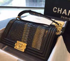 2015 Boy Chanel Flap Shoulder Bag Python Leather A66095 Black A66095