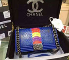 2015 Boy Chanel Flap Shoulder Bag Python Leather A66095 Blue A66095