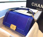 2015 Boy Chanel Flap Shoulder Bag Python Leather A66095 Blue with Gold A66095