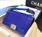 2015 Boy Chanel Flap Shoulder Bag Python Leather A66095 Blue with Silver A66095