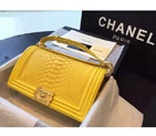 2015 Boy Chanel Flap Shoulder Bag Python Leather A66095 Yellow with Gold A66095