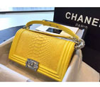2015 Boy Chanel Flap Shoulder Bag Python Leather A66095 Yellow with Silver A66095