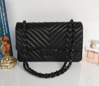2015 Chanel 2.55 Series Flap Bag Original Sheepskin Chevron Leather A1112 Black A1112