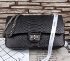 2015 Chanel 2.55 Series Flap Bag Original Snake Leather 1112 Black 1112