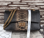 2015 Chanel 2.55 Series Flap Bag Original Snake Leather 1112 Black 1112