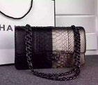 2015 Chanel 2.55 Series Flap Bag Python Leather A1112 Black&Bronze A1112