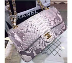 2015 Chanel 2.55 Series Flap Bag Python Leather A1112 White with Gold A1112