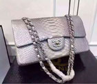 2015 Chanel 2.55 Series Flap Bag Python Leather A1112 GrayWhite with Silver A1112