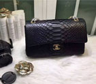 2015 Chanel 2.55 Series Flap Bag Real snake Leather A1112 Black with Gold A1112