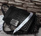 2015 Chanel Boy Flap Shoulder Bag Black Original Snake Leather A67086 Silver A68036