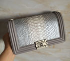 2015 Chanel Boy Flap Shoulder Bag Grey Original Snake Leather A67086 Silver A67086