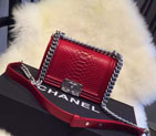 2015 Chanel Boy Flap Shoulder Bag Python Leather A66094 DarkRed A66094