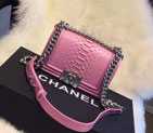 2015 Chanel Boy Flap Shoulder Bag Python Leather A66094 Pink A66094