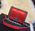 2015 Chanel Boy Flap Shoulder Bag Python Leather A66094 Red A66094