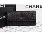 2015 Chanel Camellia Tri-Fold Wallet Original Leater A50084 Black A50084