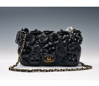 2015 Chanel Classic Flap Camellia Bag Sheepskin Leather A8870 Black A8870