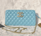 2015 Chanel Clutch Shoulder Bag Sheepskin Leather A94306 Light Blue A94306