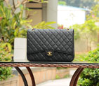 2015 Chanel Jumbo Quilted Classic Caviar Leather Flap Bag A58601 Black in Gold A58601