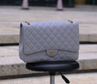 2015 Chanel Jumbo Quilted Classic Caviar Leather Flap Bag A58601 Gray in Gold A58601