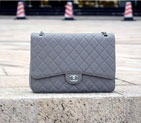 2015 Chanel Jumbo Quilted Classic Caviar Leather Flap Bag A58601 Gray in Silver A58601