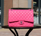 2015 Chanel Jumbo Quilted Classic Sheekskin Leather Flap Bag A58601 Rose in Silver A58601