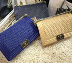 2015 Chanel LEY Boy Flap Shoulder Bag Blue Original Leather A67086 A68036