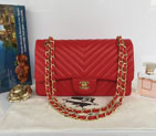 2015 Chanel Lambskin Chevron Quilting Classic Flap Bag 1112 Red 1112