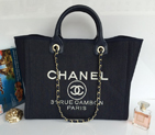 2015 Chanel Large Canvas Tote Shopper Bag A68046 DarkBlue&Royal A68046