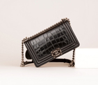 2015 Chanel Le Boy Flap Shoulder Bag Croco Leather A67064 Black A67064