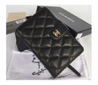2015 Chanel Matelasse Bi-Fold Wallet Black Original Sheepskin A48667 Gold A48667