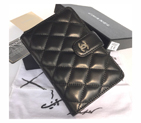2015 Chanel Matelasse Bi-Fold Wallet Black Original Sheepskin A48667 Silver A48667