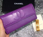 2015 Chanel Matelasse Bi-Fold Wallet Calfskin Leather A66608 Purple A66608