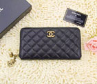 2015 Chanel Matelasse Calfskin Leather Zip Around Wallet A219007 Black A219007