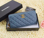 2015 Chanel Matelasse Original Leather Zip Around Wallet A219004 SkyBlue A219004